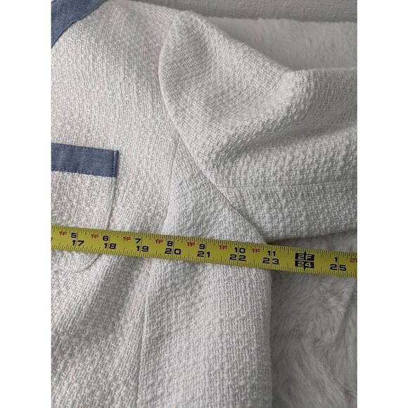 Talbots‎ NWT Tweed Texture White Blazer w Denim Trim Fringe Edge Sz 14 New - Picture 7 of 8